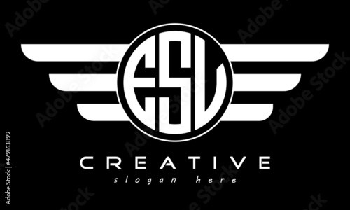 ESV three letter monogram type circle letter logo with wings vector template. photo