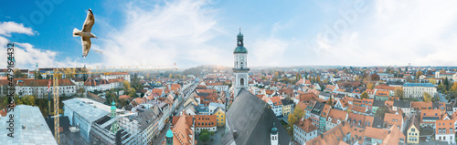 aerial panoramic view of the Bavarian city Freising, Bavaria, Germany