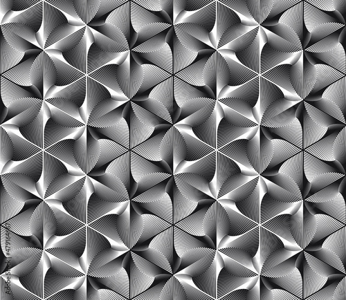 Geometric floral seamless pattern, Black and white line repetitive background