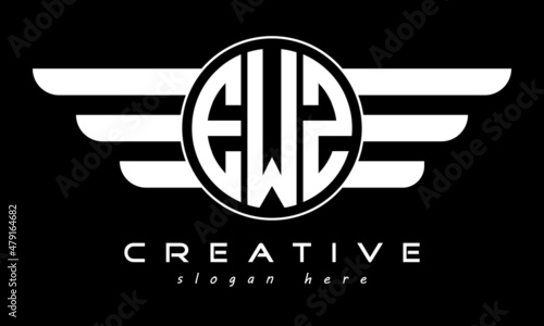 EWZ three letter monogram type circle letter logo with wings vector template. photo