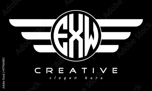 EXW three letter monogram type circle letter logo with wings vector template. photo