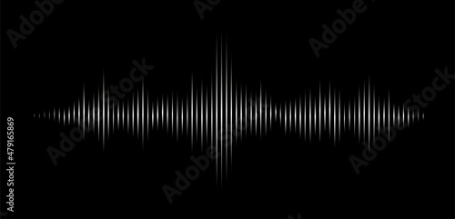 Vector sound wave. Abstract music pulse background. Audio track wave graph of frequency and spectrum isolated on black background.