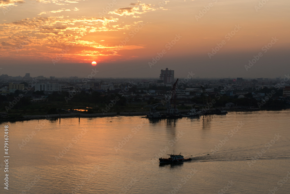 Sunset over Bangkok city, Thailand 