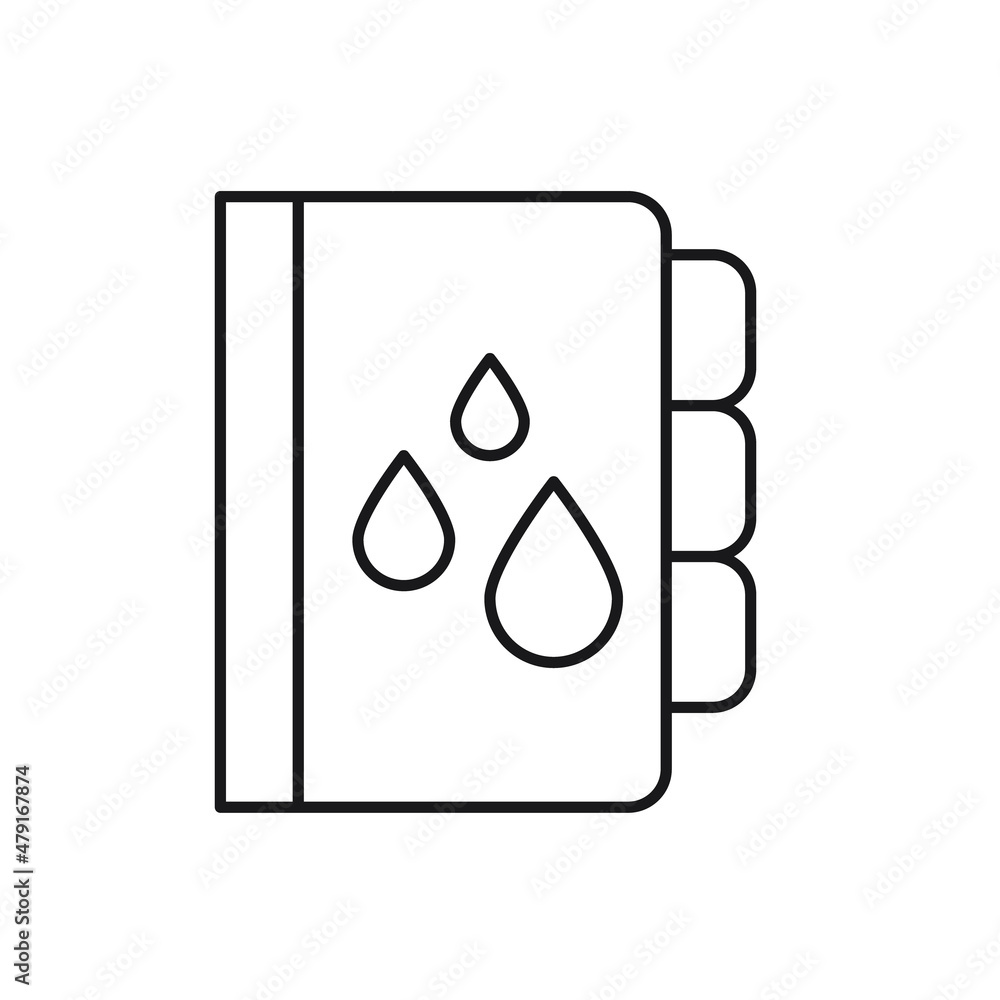 Vector outline symbol suitable for internet pages, sites, stores, shops, social networks. Editable stroke. Line icon of water drops on cover of book Vector outline symbol suitable for internet pages, sites, stores, shops, social networks. Editable stroke. Line icon of water drops on cover of book
