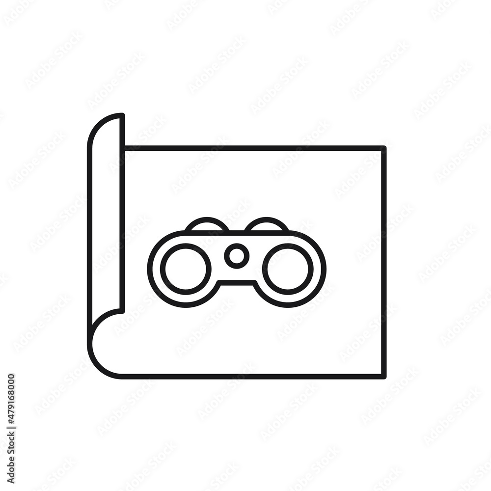 Vector outline symbol suitable for internet pages, sites, stores, shops, social networks. Editable stroke. Line icon of binocular drawn on paper sheet Vector outline symbol suitable for internet pages, sites, stores, shops, social networks. Editable stroke. Line icon of binocular drawn on paper sheet