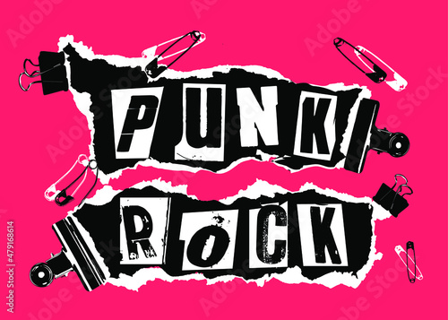 Punk Rock. Lettering font study in the style of punk aesthetic on pink background. photo