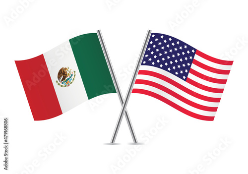 Mexico and America flags. Mexican and American flags isolated on white background. Vector illustration.