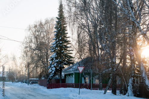 Several residential buildings in a village in Russia