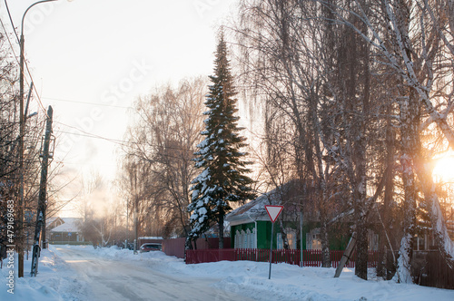 Several residential buildings in a village in Russia