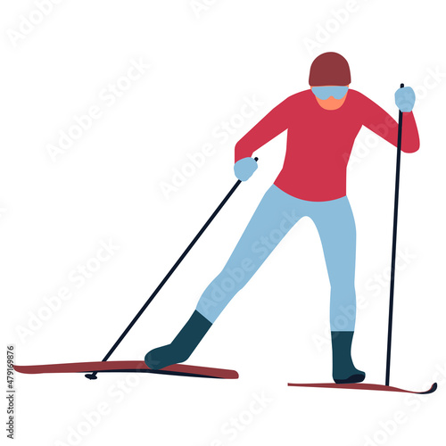The woman is skiing. Skier in the style of a cartoon in competition.