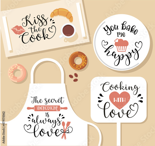 Romantic funny inscriptions for apron and kitchen decor