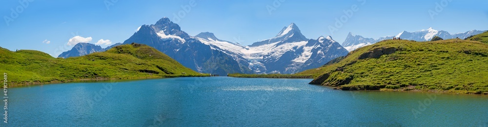 breathtaking mountain lake Bachalpsee, near Grindelwald, with view to Bernese alps