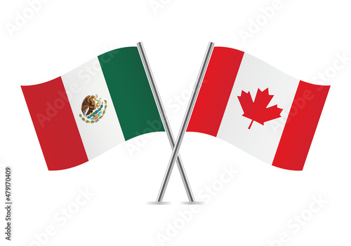 Mexico and Canada flags. Mexican and Canadian flags isolated on white background. Vector illustration.
