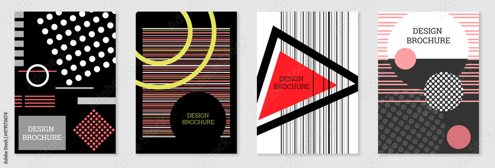 Set of cover design in Memphis style. Geometric design, abstract background. Fashionable bright cover, banner, poster, booklet. Creative colors. Set of cover design in Memphis style. Geometric design, abstract background. Fashionable bright cover, banner, poster, booklet. Creative colors.