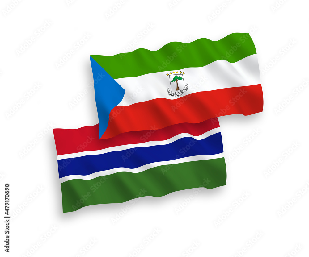 Flags of Republic of Equatorial Guinea and Republic of Gambia on a white background Flags of Republic of Equatorial Guinea and Republic of Gambia on a white background
