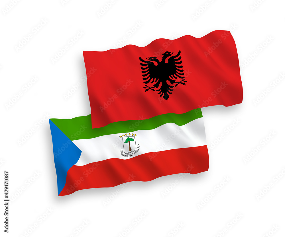Flags of Republic of Equatorial Guinea and Albania on a white background Flags of Republic of Equatorial Guinea and Albania on a white background