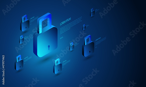 Cyber security and information or network protection. Future cyber technology web services for business and internet project. Digital security background. Vector Illustration.
