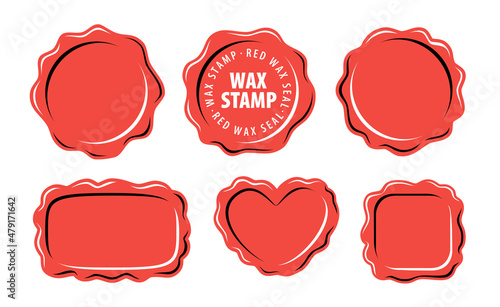 Set of vector isolated red wax stamp. Old wax seal illustration