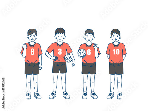 バレーボール　バレー部　クラブ活動　部活　スポーツ　ユニフォーム姿の男子　中高生　全身