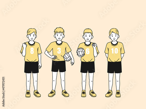 バレーボール　バレー部　クラブ活動　部活　スポーツ　ユニフォーム姿の男子　中高生　全身