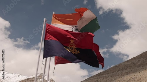 A Slow Motion Shot of the flags waving in Leh Ladakh, India
