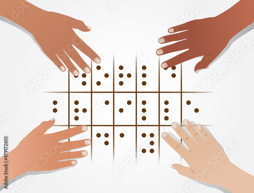 Blind people of all races, ethnicities and skin colors learning to read braille