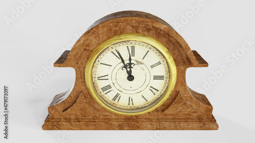 3d visualization of an antique clock made of wood