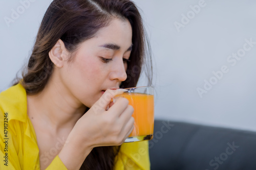 happy eating chocolate drink with orange juice