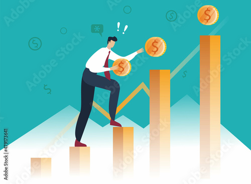Man Chasing Success Vector Illustration, Businessman Run To Chasing Money, Chasing A Dollar A Businessman Chasing A Dangling Dollar Concept
