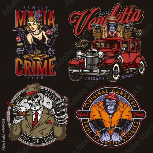 Vintage mafia labels set with inscriptions