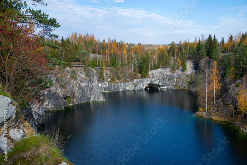 Marble Canyon, sunny autumn day. Ruskeala, Karelia