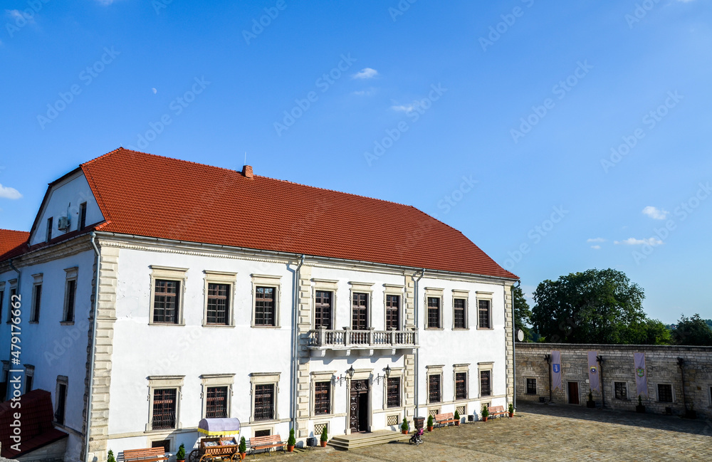 Main building of palace and inner yard of medieval Zbarazh Castle in Zbarazh town of Ternopil region in Western Ukraine.