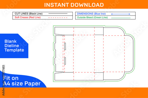 Roll end tuck top or RETT box, corrugated carton box dieline template and 3D render file Blank dieline template