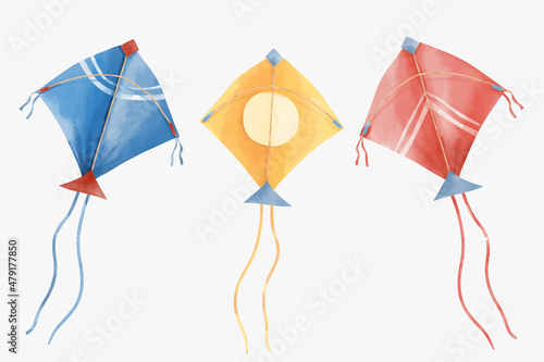 Set of kites in watercolor style