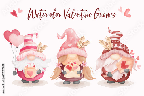 Watercolor valentine gnomes collection
