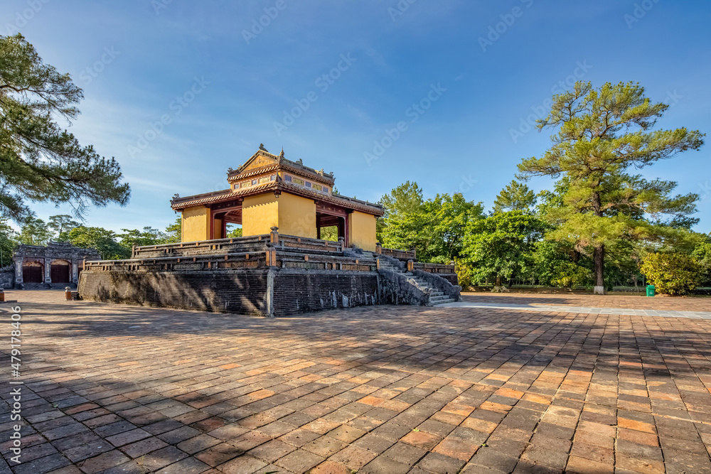 Fototapeta premium Minh Mang tomb near the Imperial City with the Purple Forbidden City within the Citadel in Hue, Vietnam. Imperial Royal Palace of Nguyen dynasty in Hue. Hue is a popular 