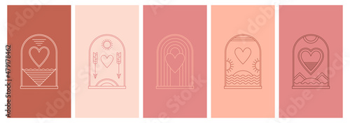 Abstract design Valentines day logo template with heart shapes. Modern minimal linear badge and emblem set for social media and greeting cards.