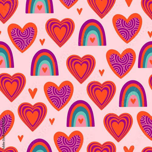 Seamless pattern for Valentines day with cute heart shape. Childish print for cards, wrapping paper, textile and backgrounds.