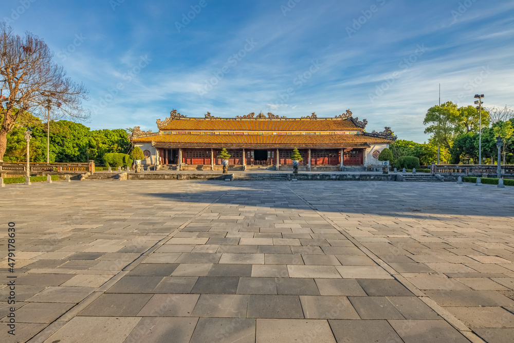 Wonderful view of the Thai Hoa palace in the Imperial City with the Purple Forbidden City within the Citadel in Hue, Vietnam. Imperial Royal Palace of Nguyen dynasty in Hue. Hue is a popular Wonderful view of the Thai Hoa palace in the Imperial City with the Purple Forbidden City within the Citadel in Hue, Vietnam. Imperial Royal Palace of Nguyen dynasty in Hue. Hue is a popular