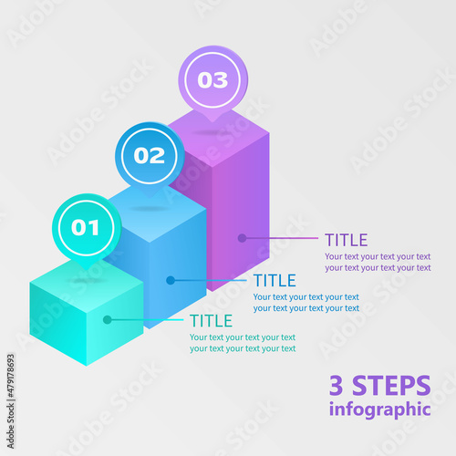 Business infographics. Ladder of three parallelepipeds. 3-step diagram. 3 D. Vector illustration.