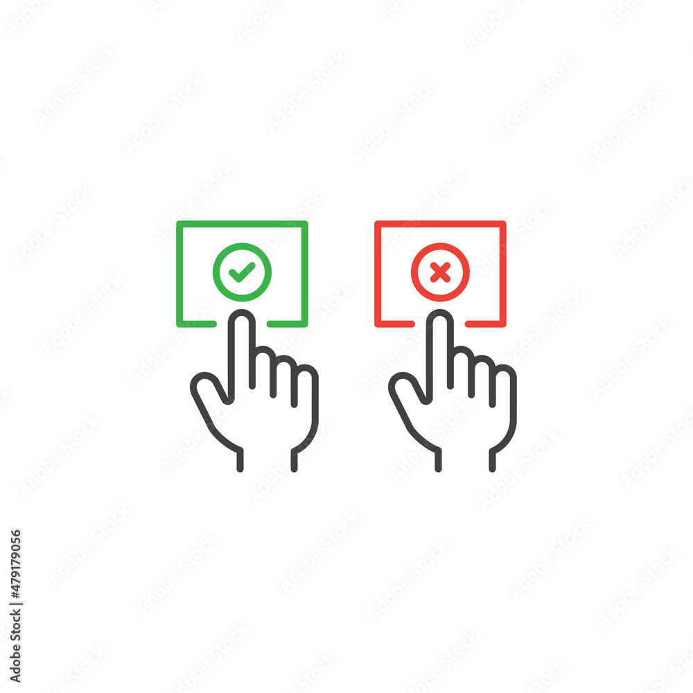 Hand pressing vote yes or no button. Vector icon template Hand pressing vote yes or no button. Vector icon template
