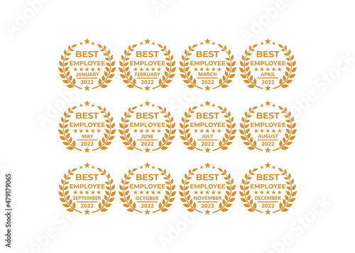 Set of best employee of all month 2022 award medal. Vector logo icon template