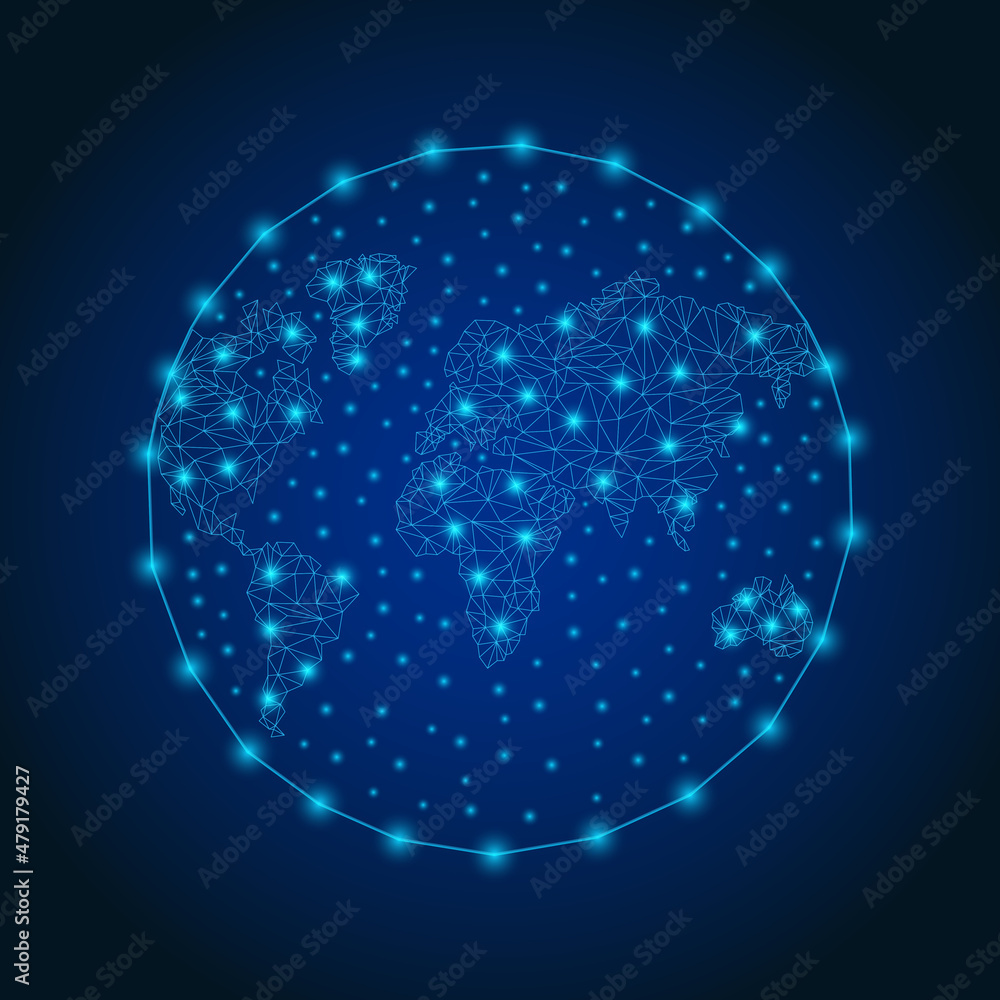 World map with lighting dots. Abstract polygonal Earth map. Vector illustration. Globalisation concept. World map with lighting dots. Abstract polygonal Earth map. Vector illustration. Globalisation concept.