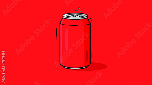 Soda can icon, Vector illustration of an orange soda can against a Red background in flat style.
