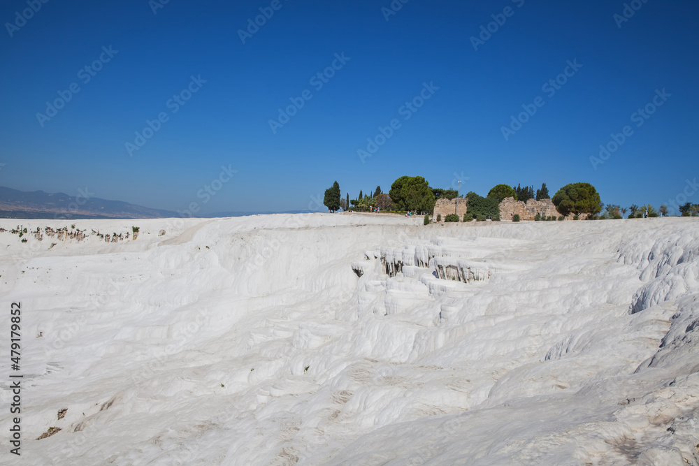  Pamukkale mountain, Turkey. Pools made with calcium rich water in Pamukkale.