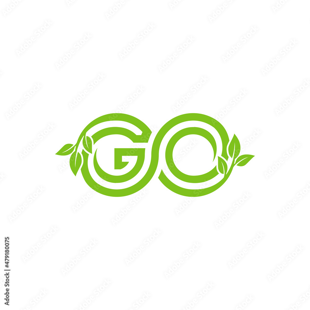 GO letter with green leaf logo design concept. vector illustration. GO letter with green leaf logo design concept. vector illustration.