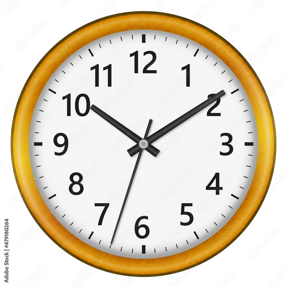 Wall clock isolated on white background. Ten past ten. Wall clock isolated on white background. Ten past ten.