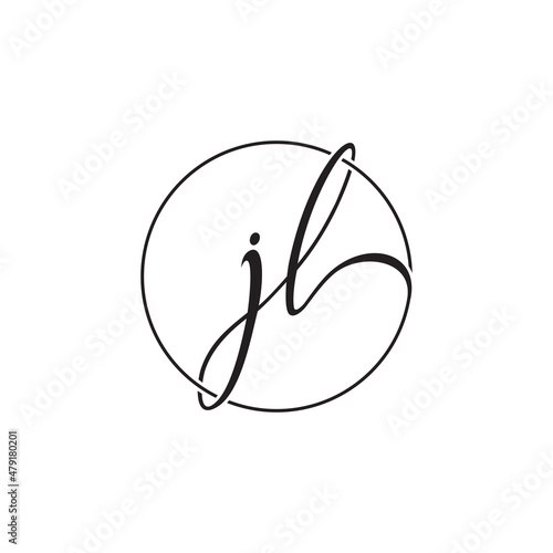 script letter JL with circle line logo isolated on white background. photo