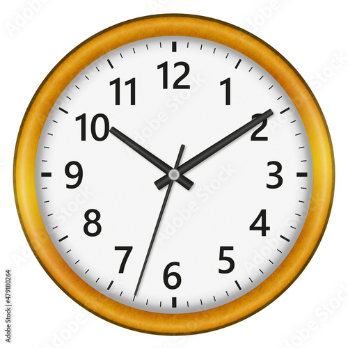 Wall clock isolated on white background. Ten past ten.