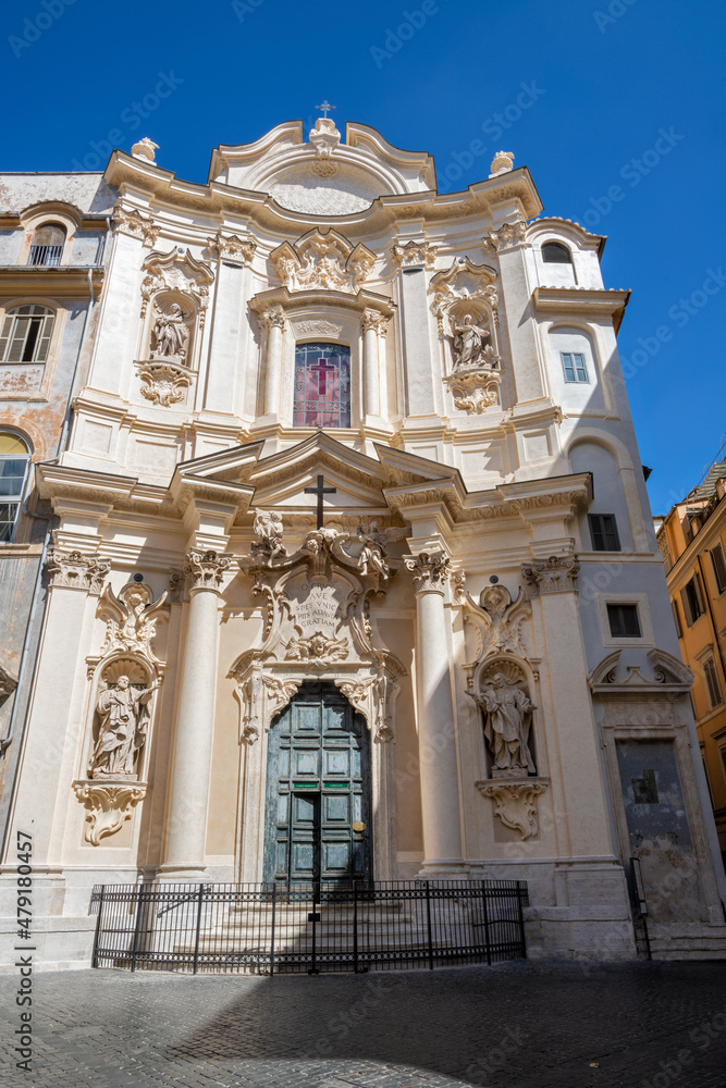 Rome - The baroque facade of church Chiesa di Santa Maria Maddlena.